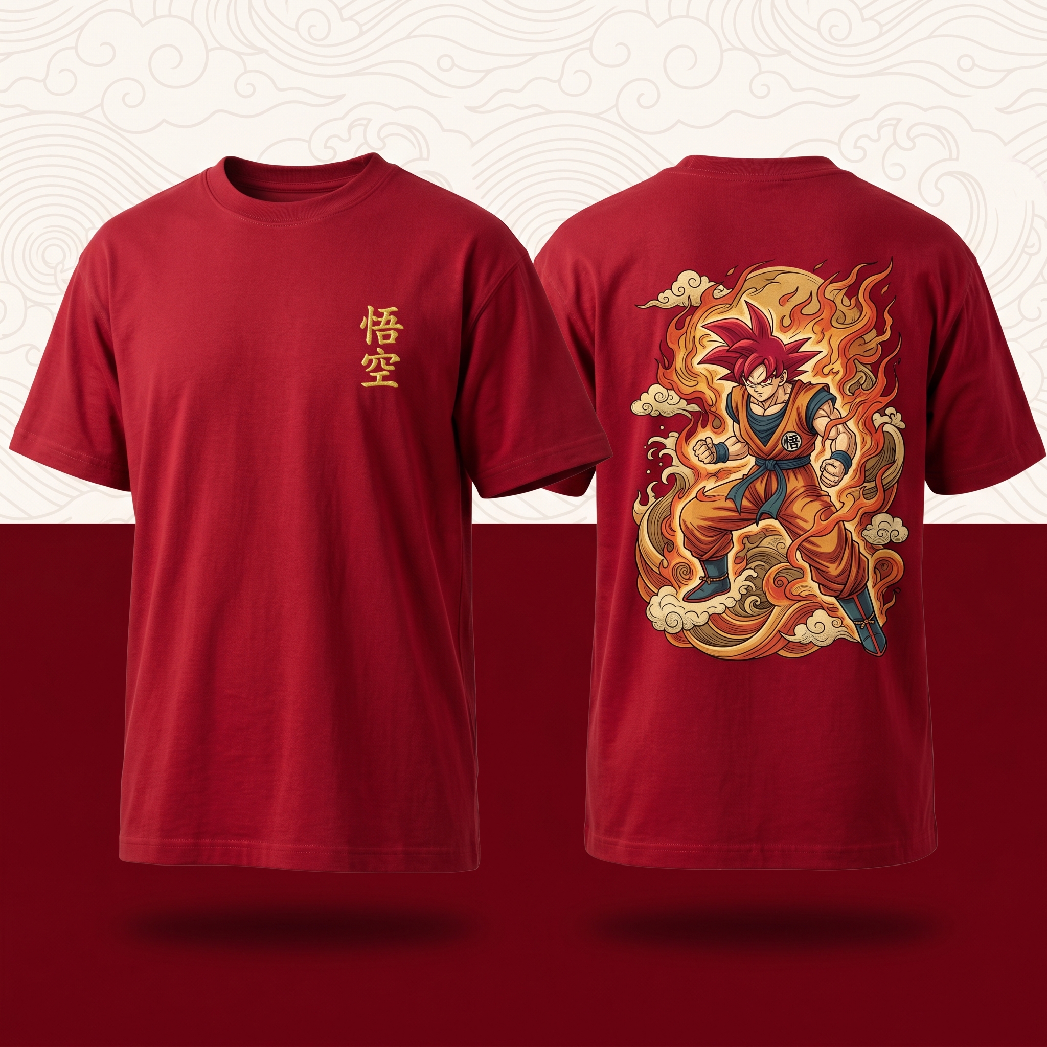 "Divine Flame" Super Saiyan God Ukiyo-e Crimson Tee