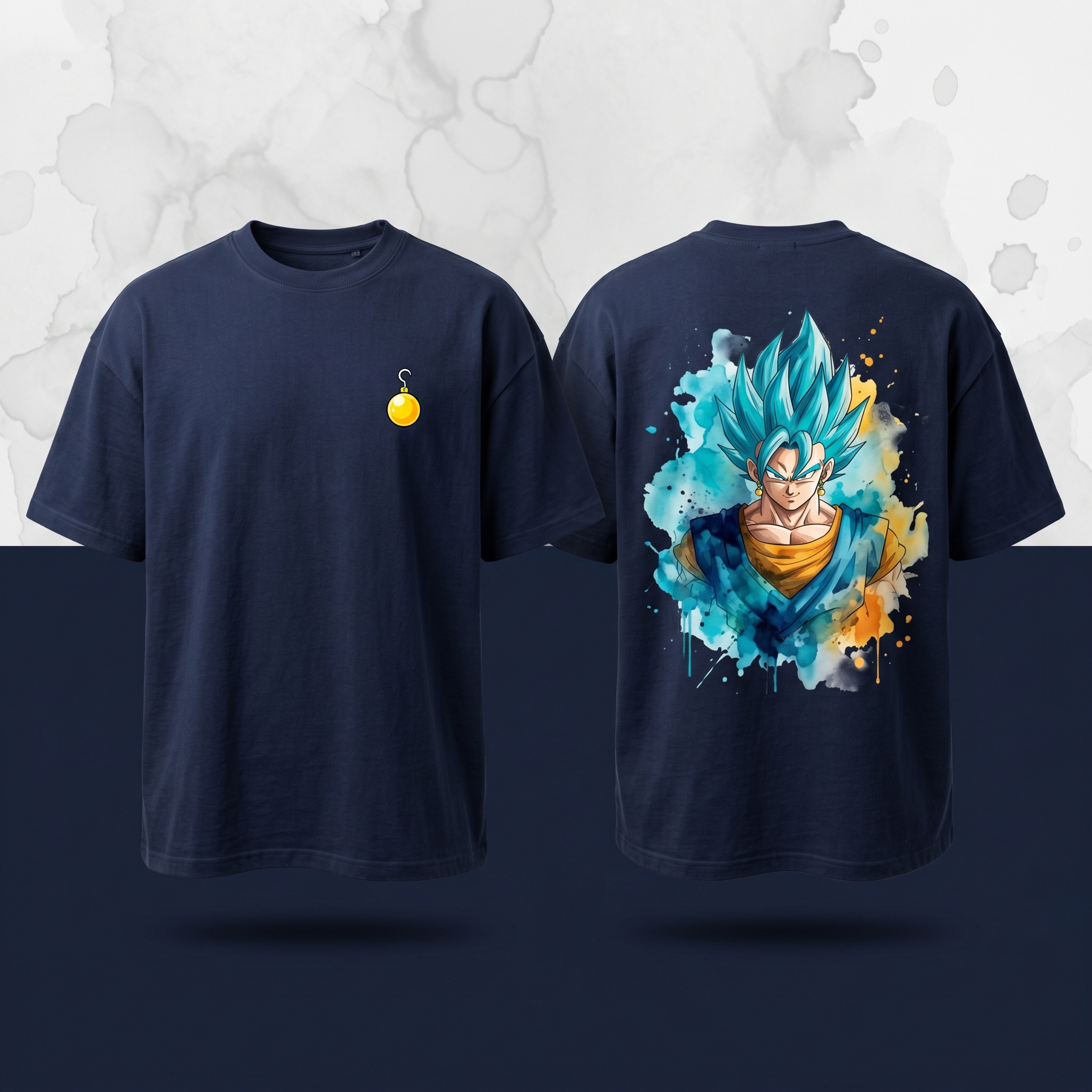 "Potara Fusion" Expressionist Watercolor Navy Tee